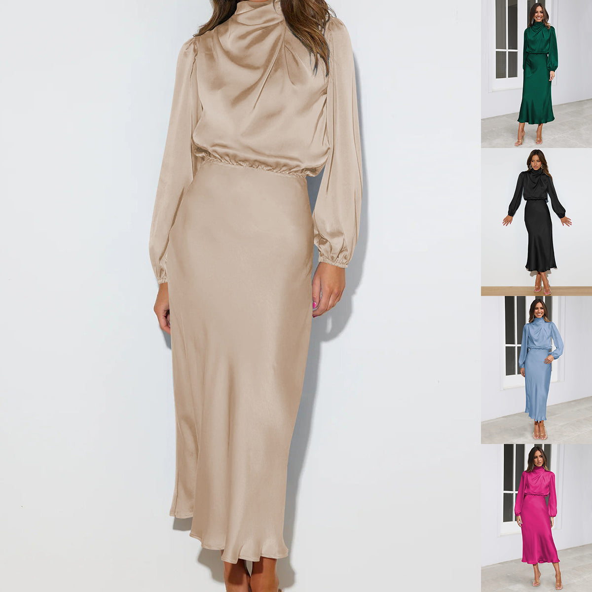 The Soirée Long-Sleeve Satin Maxi – image 1
