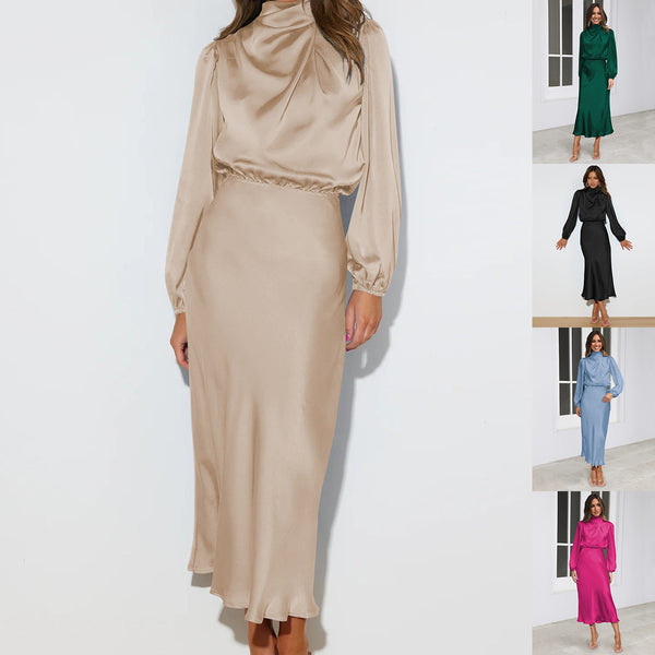The Soirée Long-Sleeve Satin Maxi
