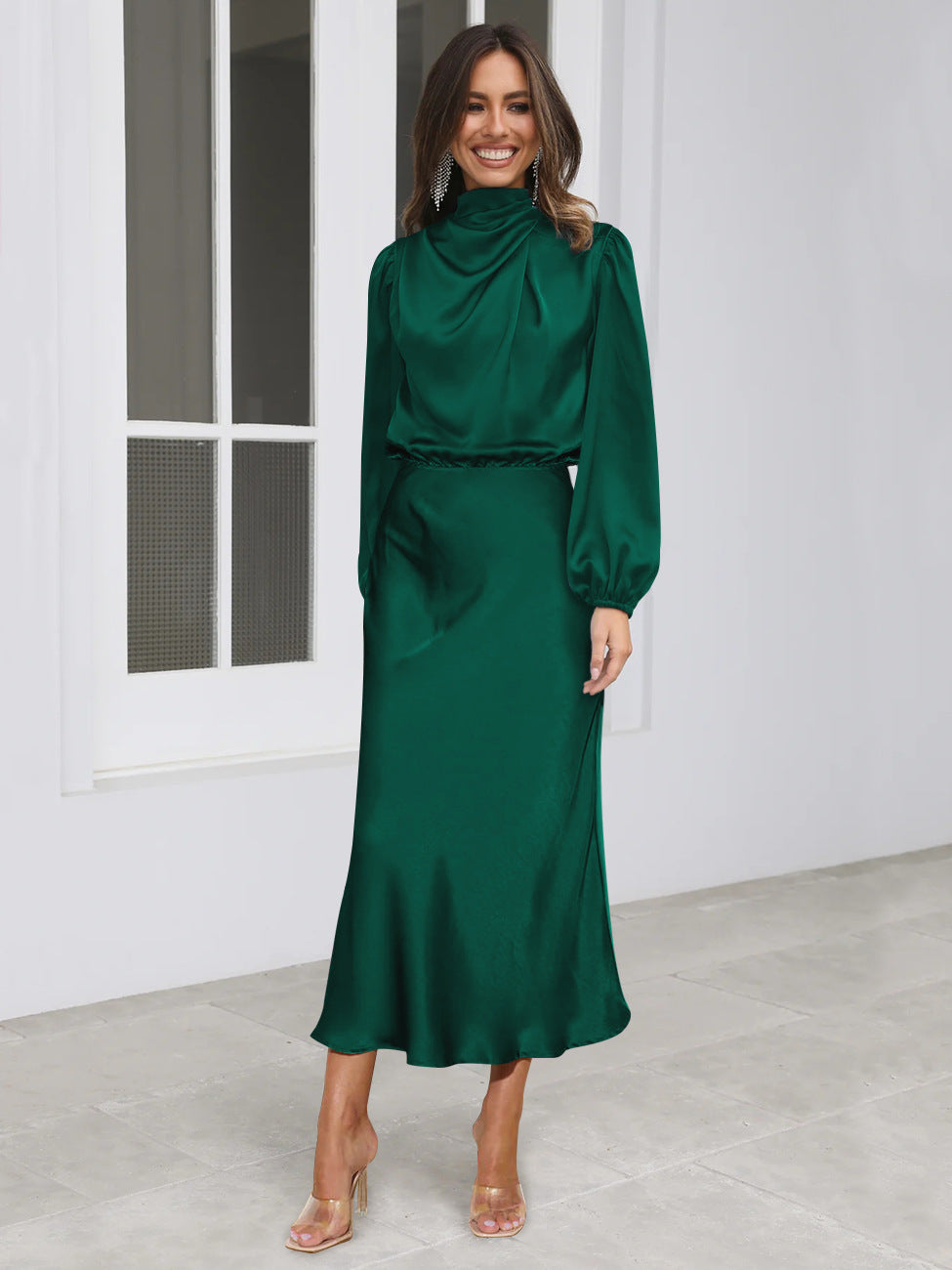 The Soirée Long-Sleeve Satin Maxi – image 9