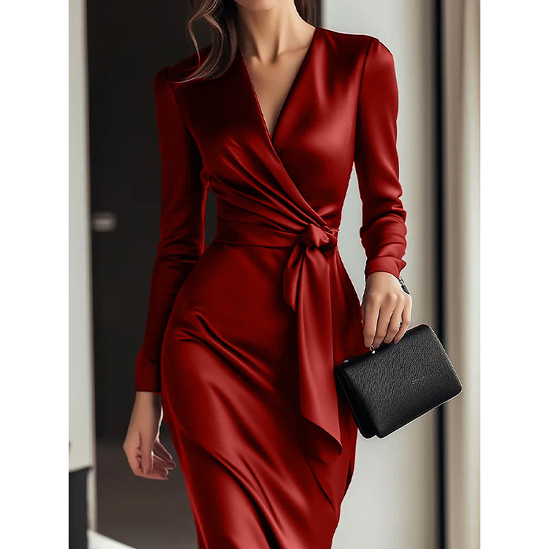The Merlot Belted Satin Midi – image 9