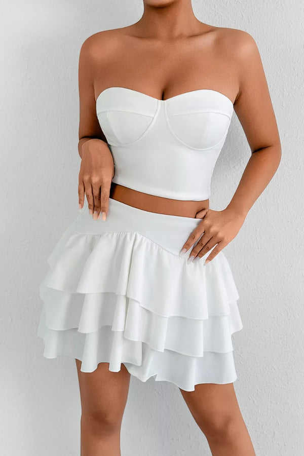The White Tiered Mini Skirt Set