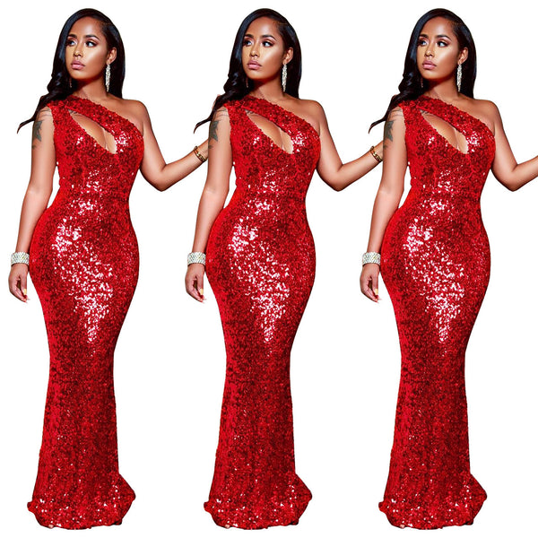 The Scarlet One-Shoulder Sequin Gown
