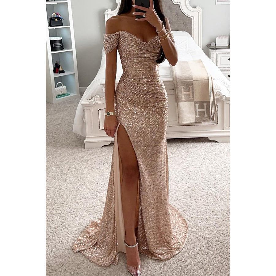 The Champagne Off-Shoulder Sequin Gown – image 9