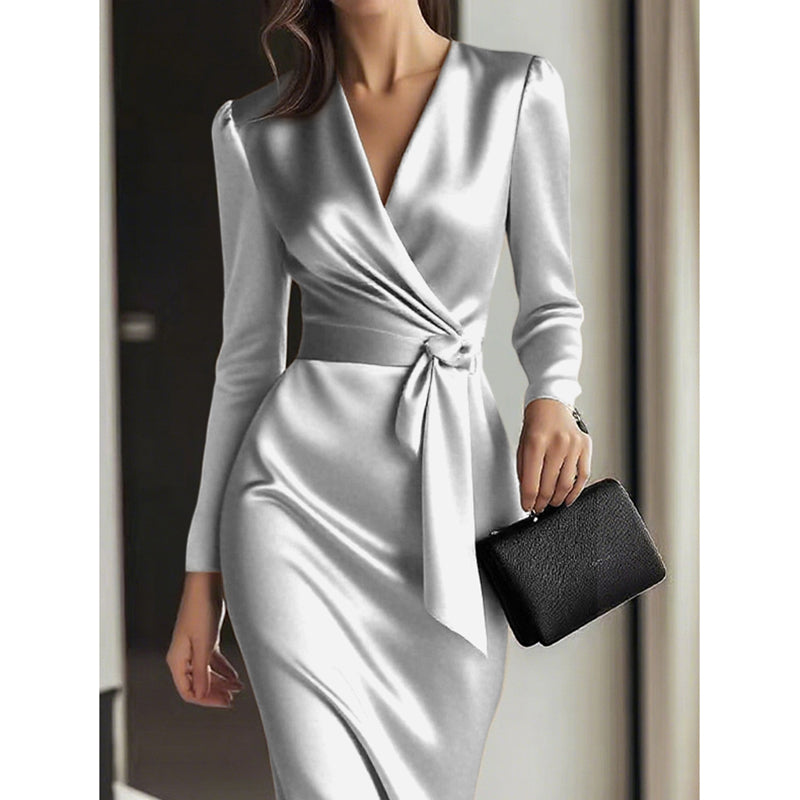 The Merlot Belted Satin Midi – image 10