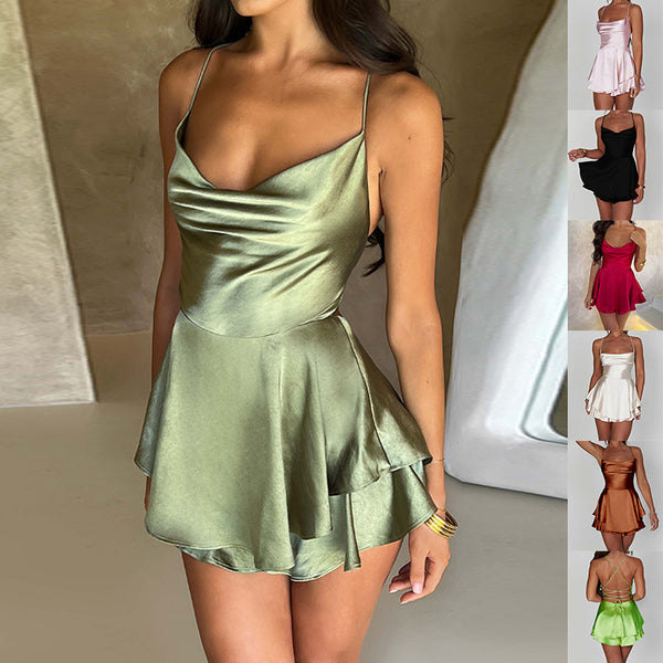 The Boudoir Lace-Up Satin Slip Mini