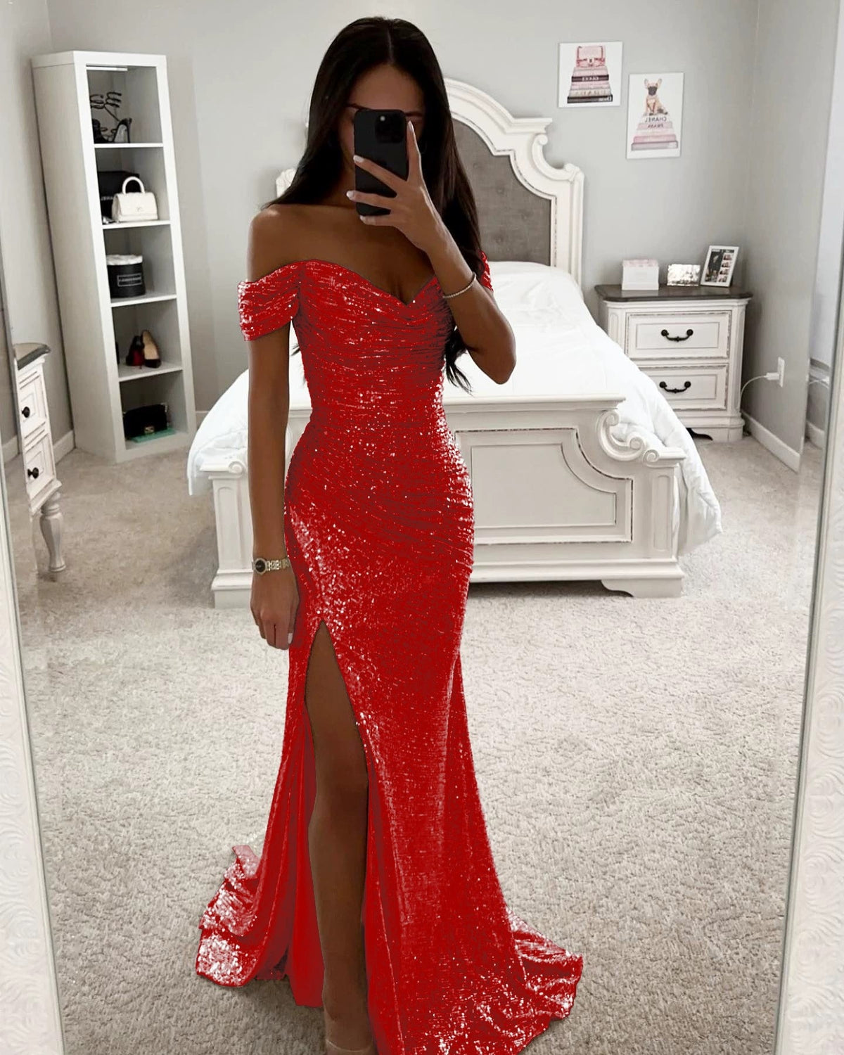 The Champagne Off-Shoulder Sequin Gown – image 20