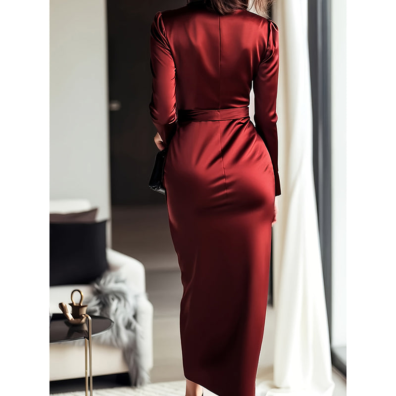 The Merlot Belted Satin Midi – image 8