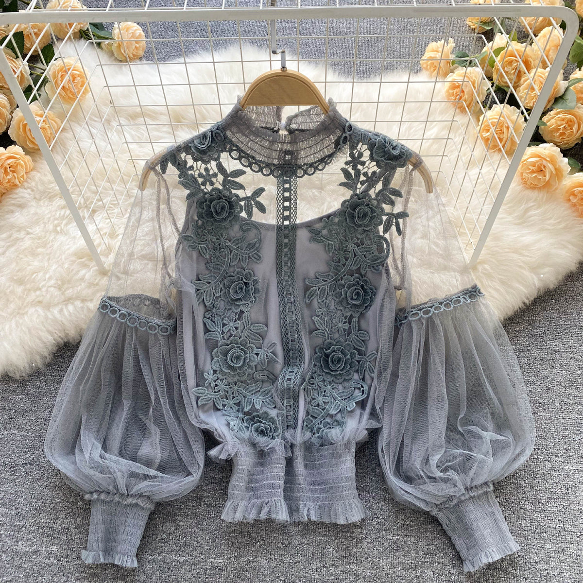 The Lumière Lace Lantern-Sleeve Top – image 8