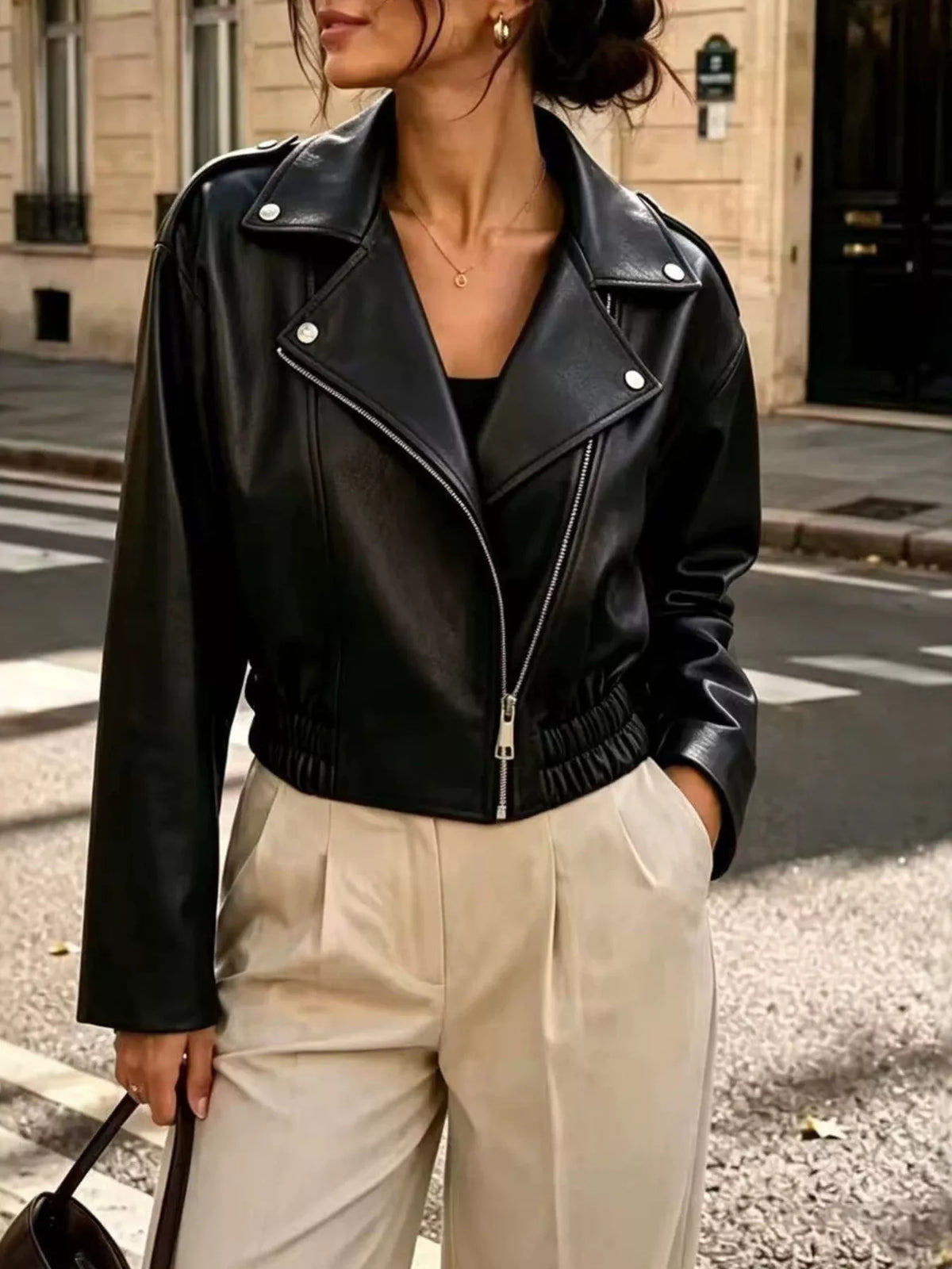 The Downtown Cropped Faux Leather Jacket – image 3