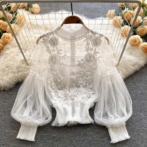 The Lumière Lace Lantern-Sleeve Top
