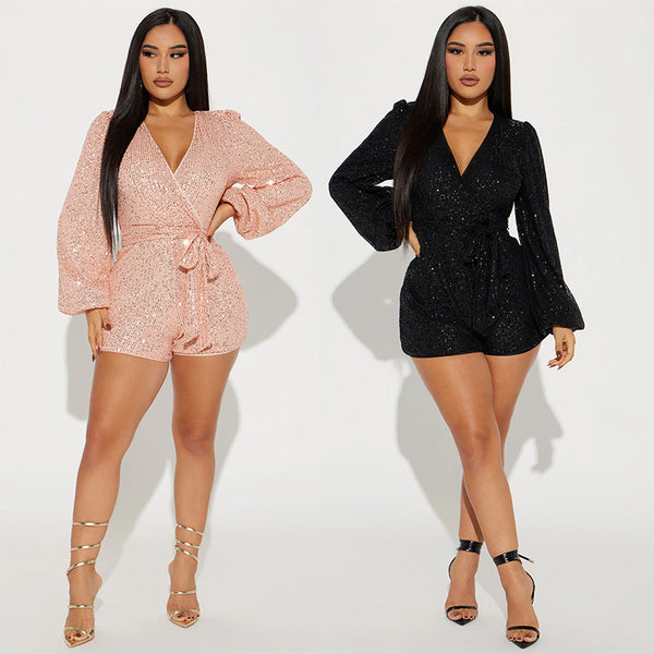 The Cheers Sequin Plunge Romper