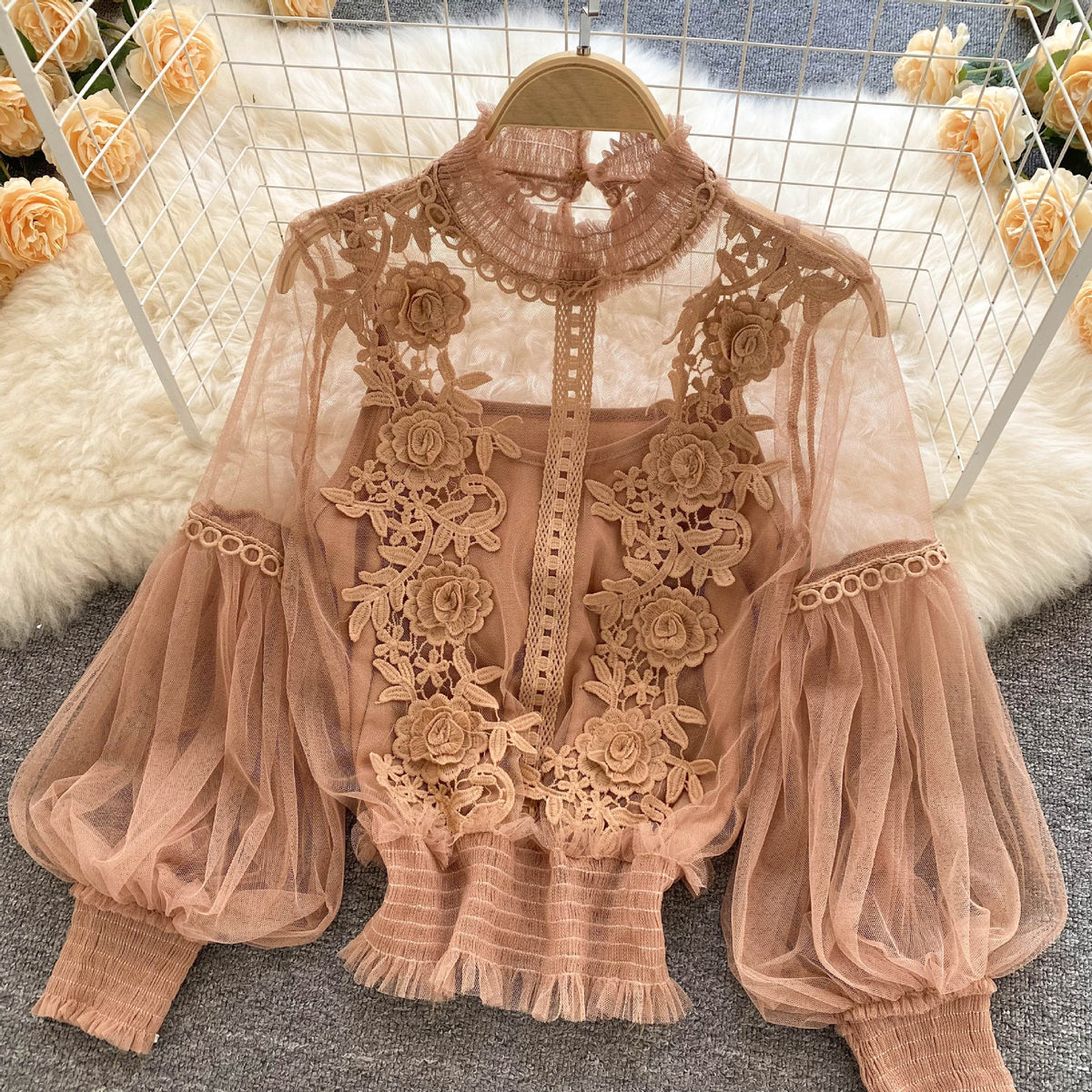 The Lumière Lace Lantern-Sleeve Top – image 2