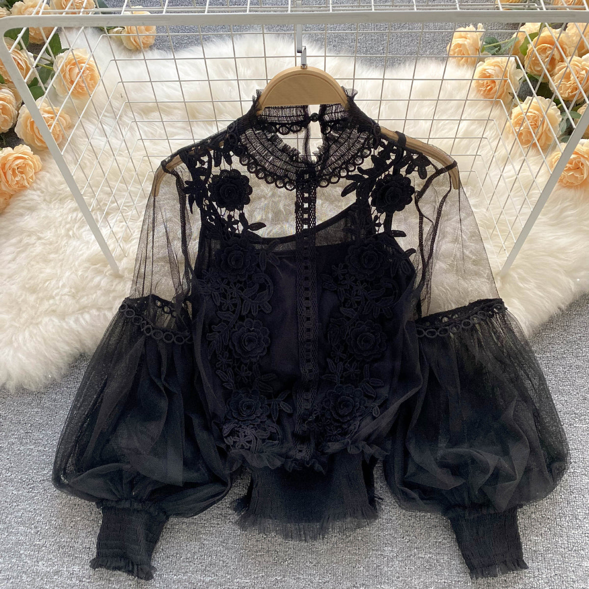 The Lumière Lace Lantern-Sleeve Top – image 10