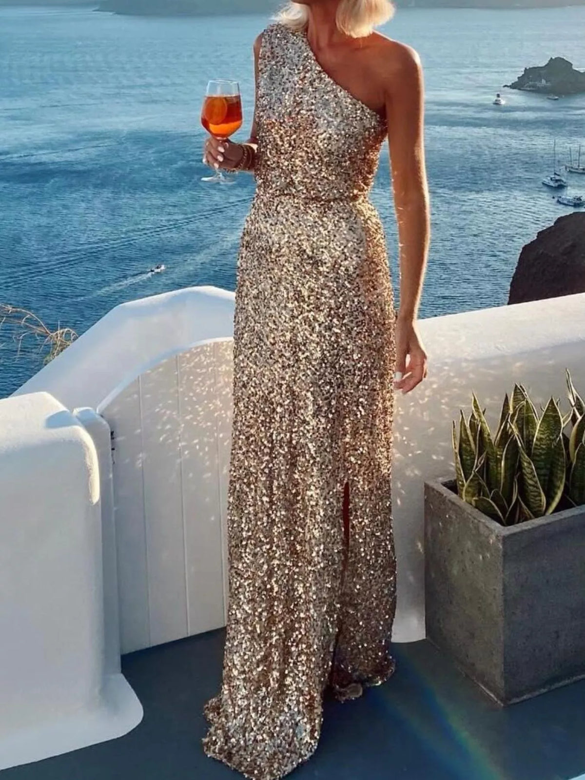 The Gilded Hour One-Shoulder Sequin Maxi – image 3
