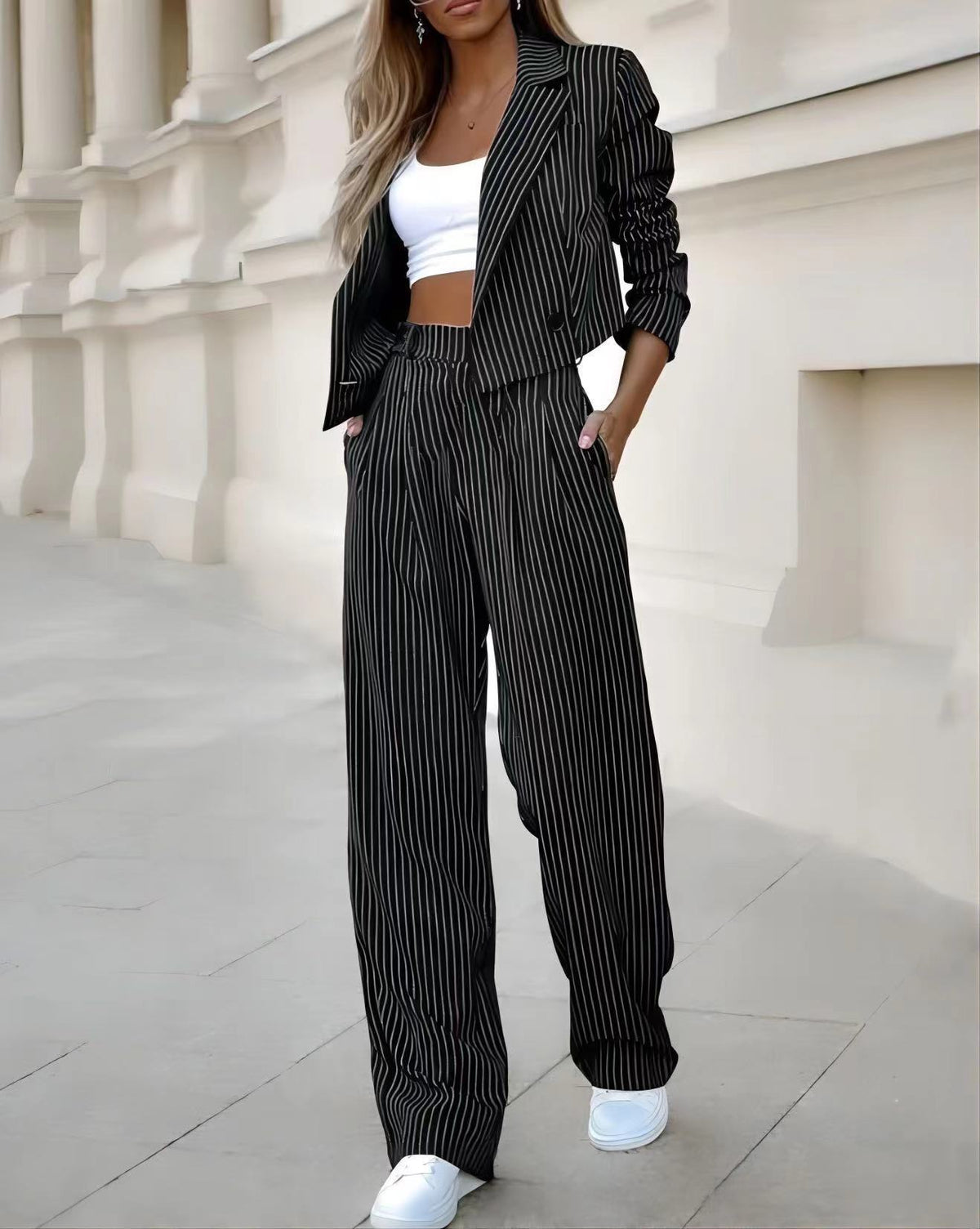 The Pinstripe Cropped Blazer Suit – image 11