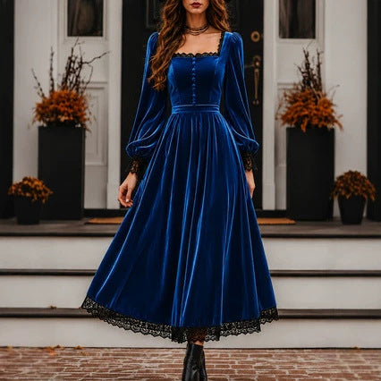 The Midnight Velvet Lace-Hem Midi