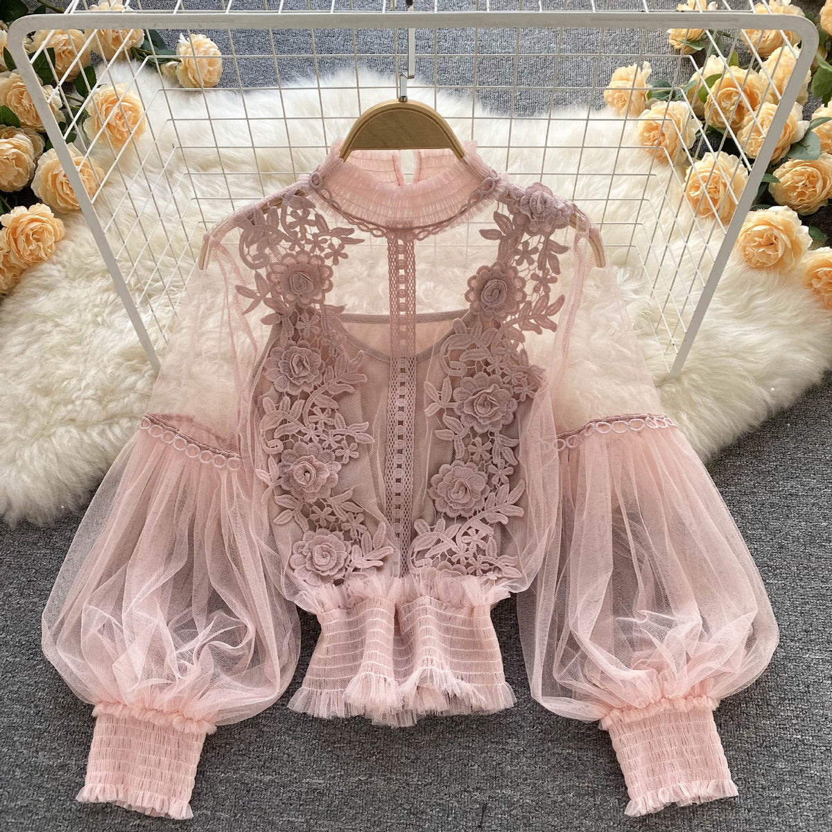 The Lumière Lace Lantern-Sleeve Top – image 6