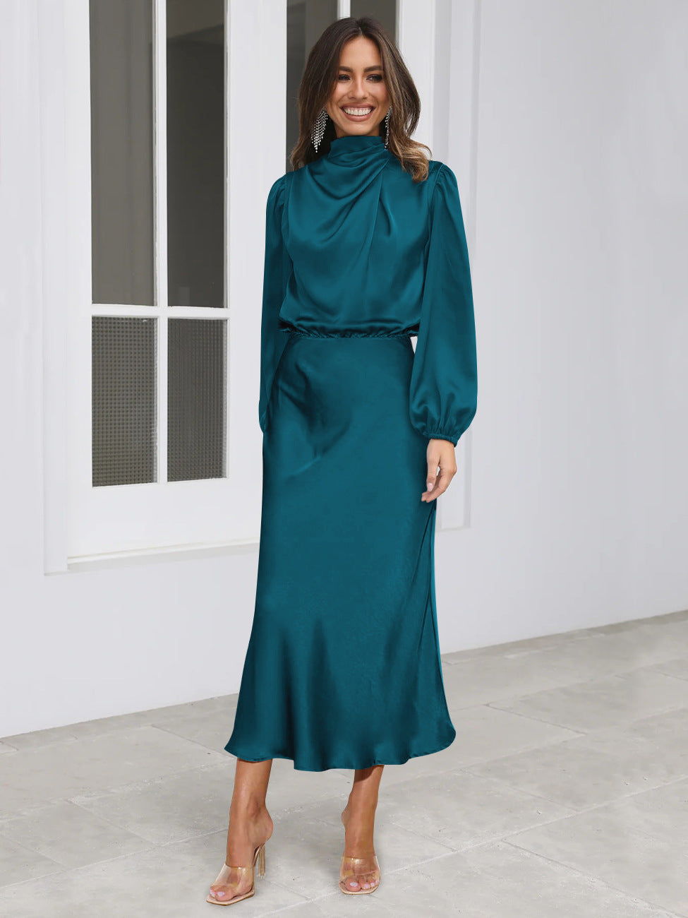The Soirée Long-Sleeve Satin Maxi – image 2