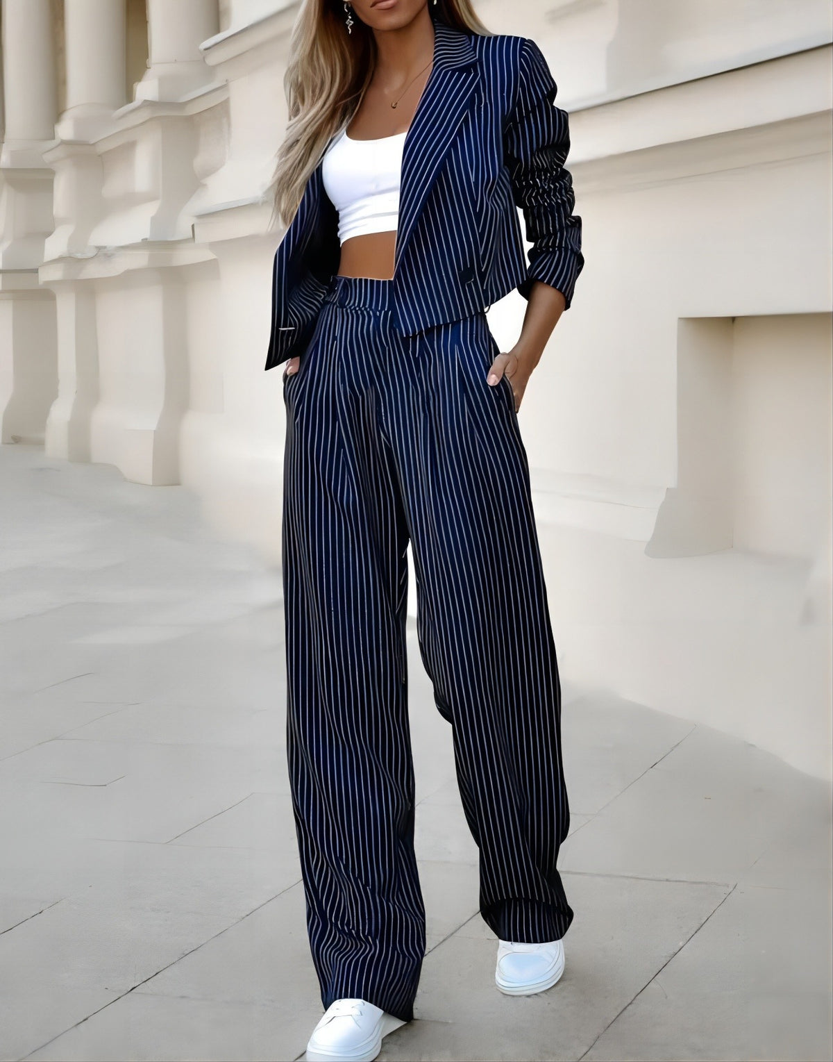 The Pinstripe Cropped Blazer Suit – image 5