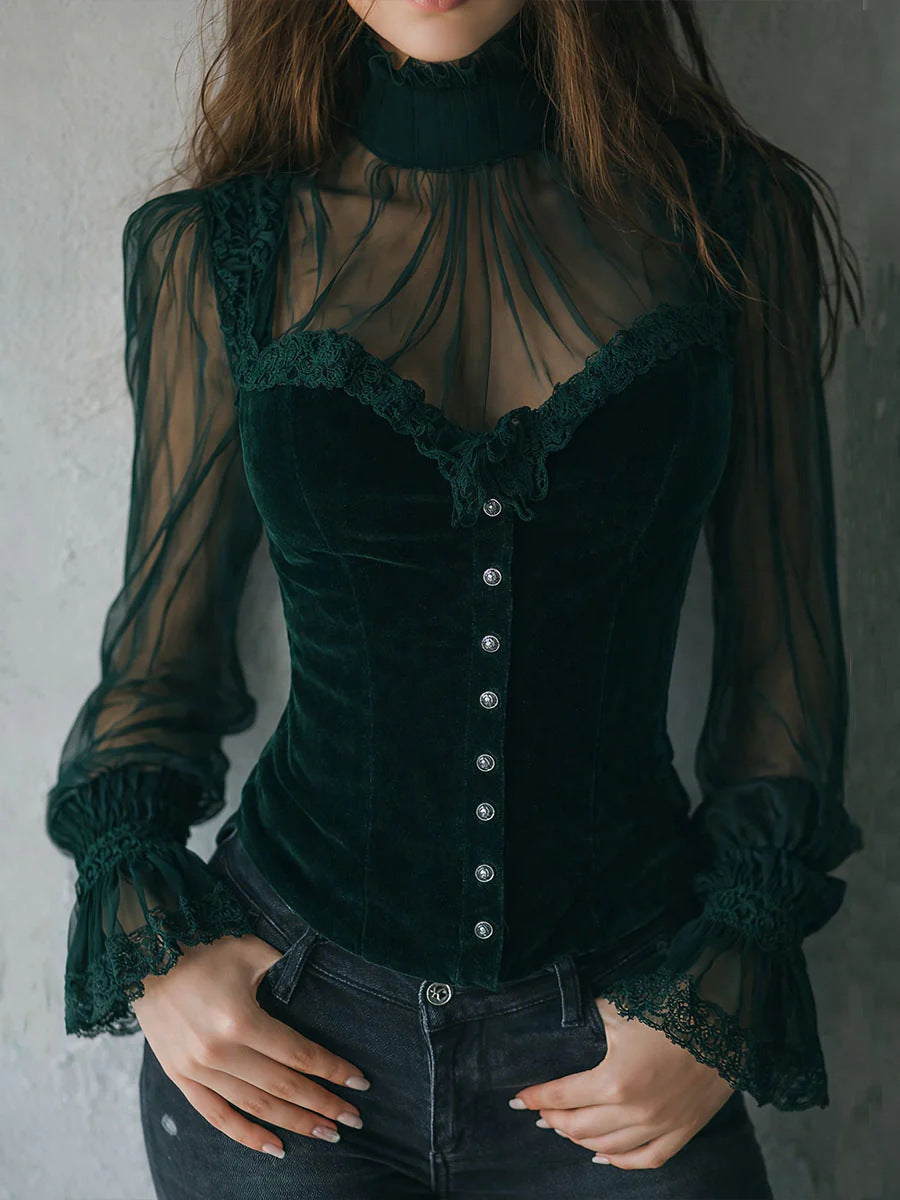 The Countess Velvet & Mesh Corset Top – image 2