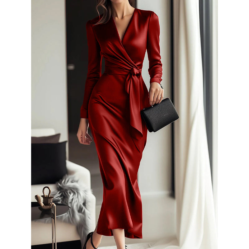 The Merlot Belted Satin Midi – image 3