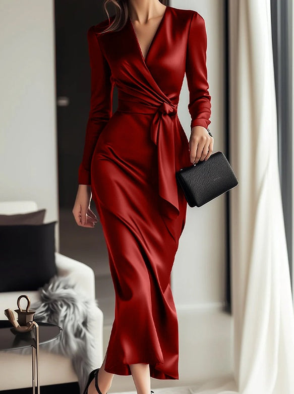 The Merlot Belted Satin Midi – image 1