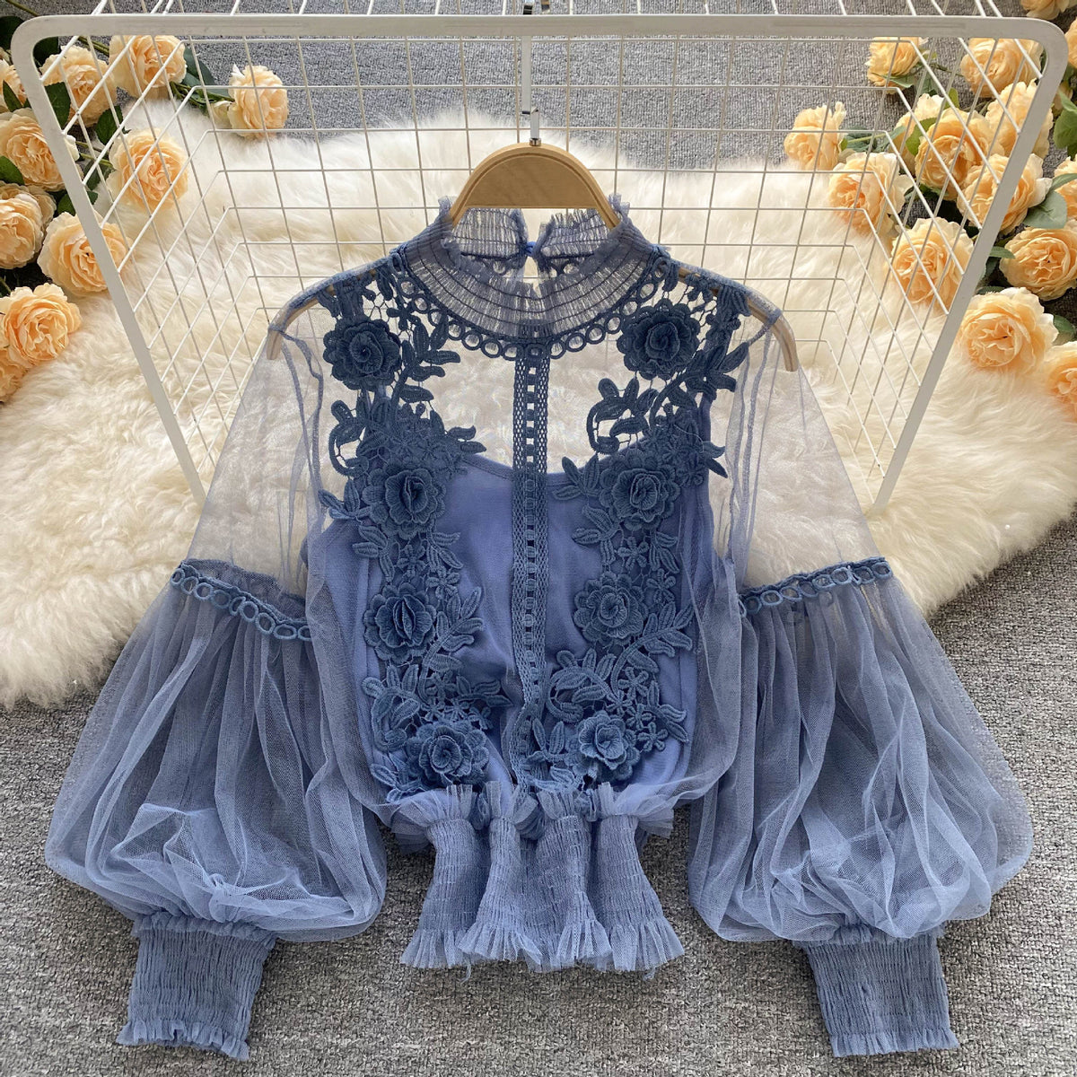 The Lumière Lace Lantern-Sleeve Top – image 7
