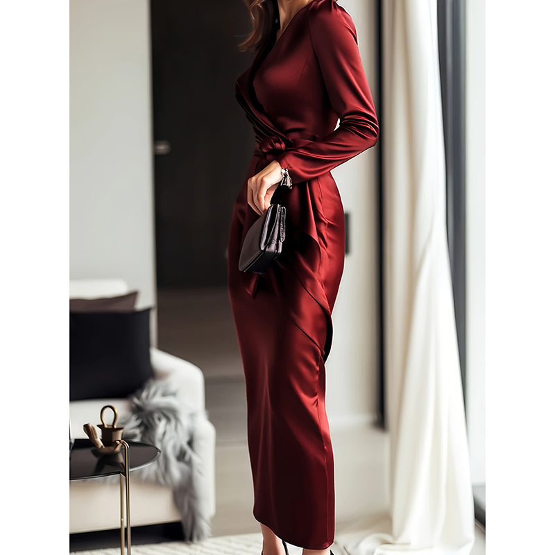 The Merlot Belted Satin Midi – image 2