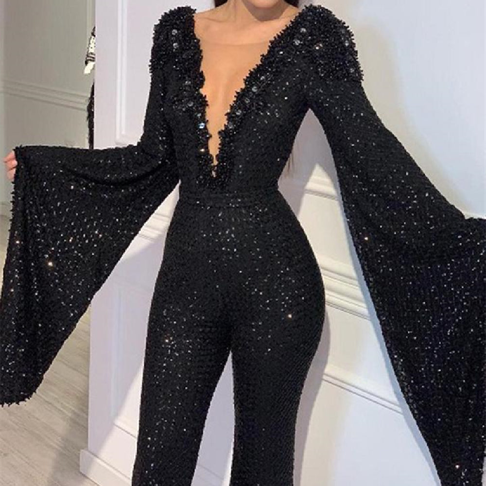 The Midnight Bell-Sleeve Sequin Jumpsuit – image 1