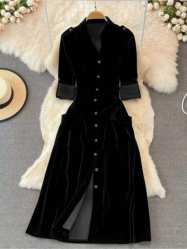 The Velvet Button-Down Midi