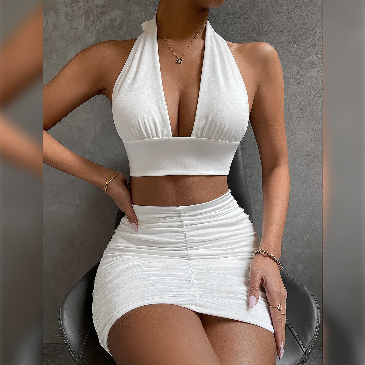 The Halter Lace-Up Mini Skirt Set – image 3