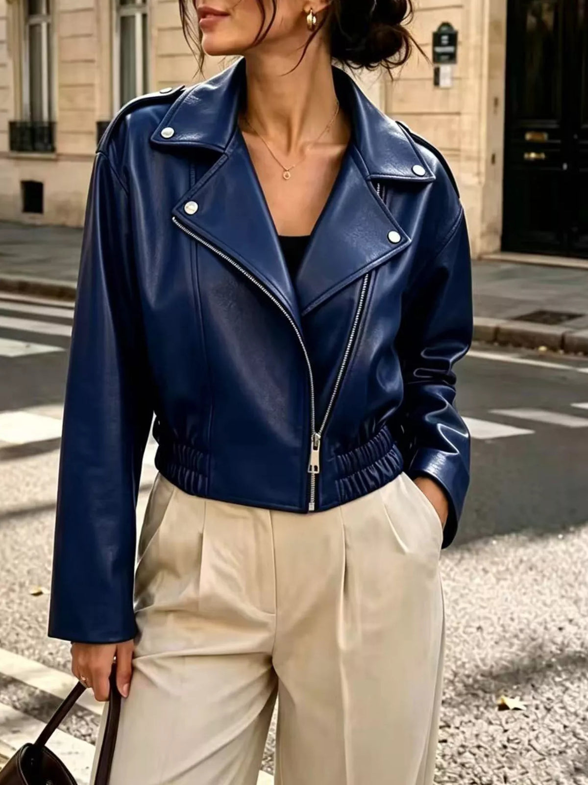 The Downtown Cropped Faux Leather Jacket – image 5