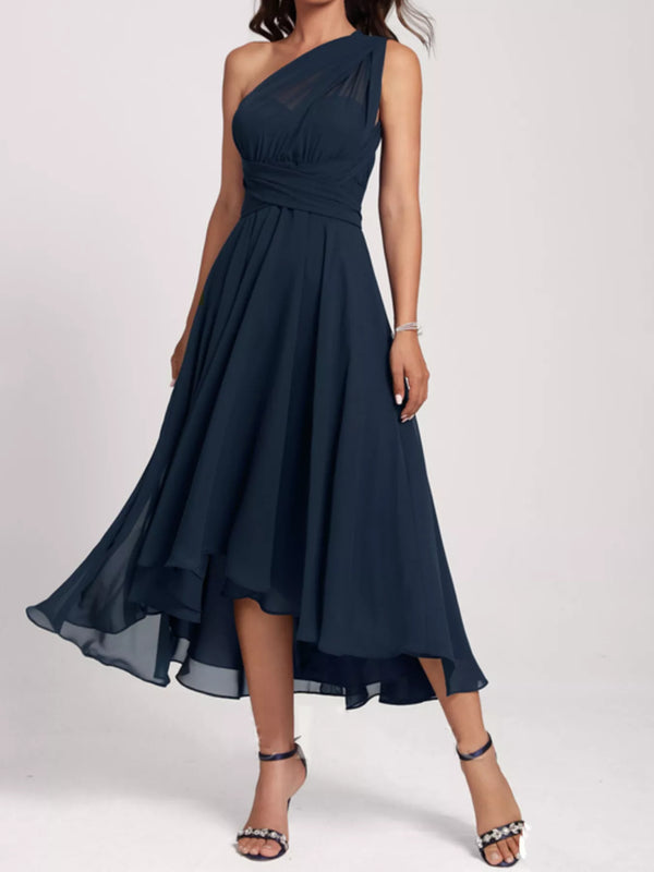The One-Shoulder Chiffon Midi