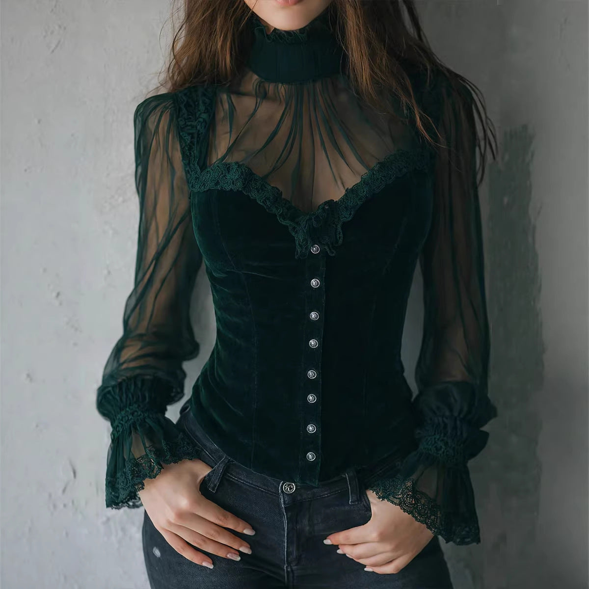 The Countess Velvet & Mesh Corset Top – image 7