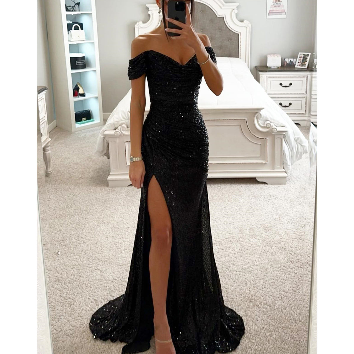 The Champagne Off-Shoulder Sequin Gown – image 12